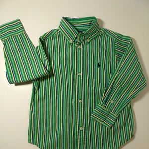 Boys Ralph Lauren Green Striped Button Down Shirt
